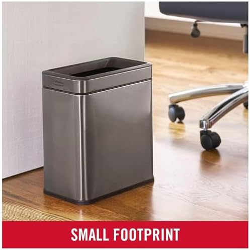 Rubbermaid Slim Space-Saving Stainless Steel Wastebasket, Charcoal, 2.6 Gal
