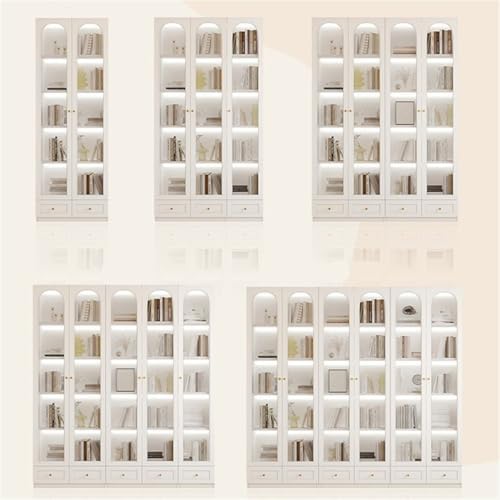 5-Layer Wood Barrister Bookcase with Multiple Drawers & Shelves Bookcase Bookshelf Integrated Home Living Room Study Cabinet Modern Display Cabinet Shelf White 79" L x 13" W x 91" H