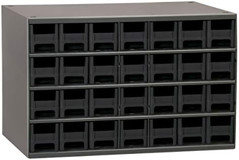 Akro-Mils Steel Garage Storage Cabinet, Small Parts Organizer Metal Cabinet for Hardware, Nails, Screws, Bolts, Nuts, and More, 17" W x 11" D x 11" H, 28-Drawer, Gray Cabinet/Black Drawers (19228)