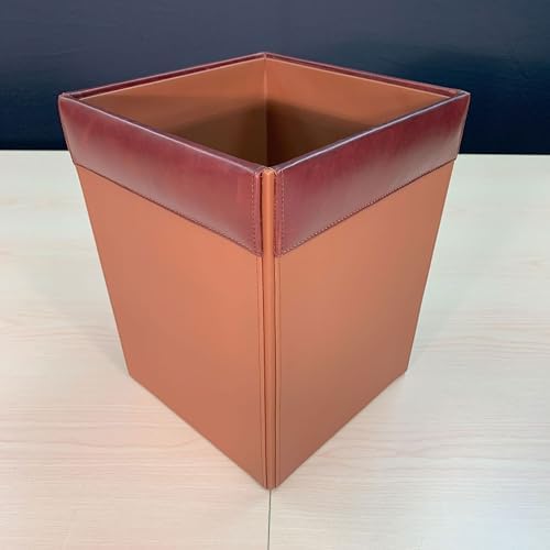 Dacasso 14 Quart Mocha Leather Square Waste Basket/Trash Can - Luxury Executive Decor and Sophisticated Office Essential