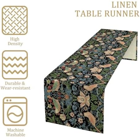 Vintage William Morris Floral Table Runner, Flowers Blue Botanical Printed Table Runner for Home Kitchen Dining Table Decoration,13x120 Inch