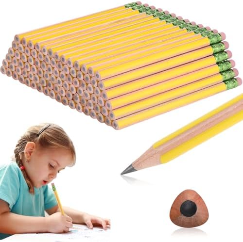 Seajan 96 Pcs Jumbo Pencils, Big, Fat, Thick, Triangular Grip Pencils Refill with Eraser 7 Inch Large Pencil for Kids Beginners Preschoolers Kindergarten School Office Christmas Gifts(Yellow,2b)