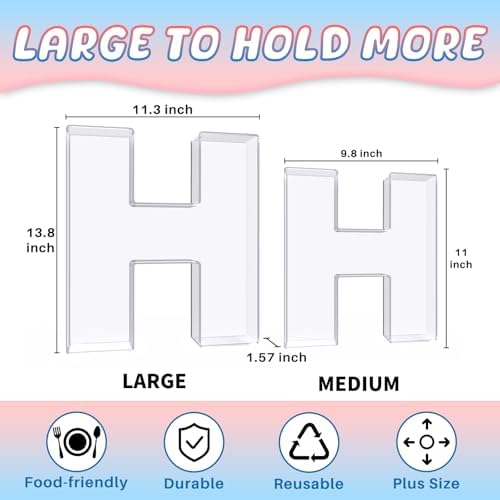 13.8" Extra Large Acrylic Letter Charcuterie Board Box, Reusable Fillable Letter Cake Candy Dish Display Serving Tray for Birthday Anniversary Party Decoration (H)