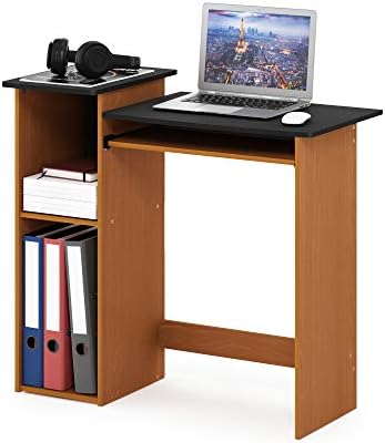 Furinno Econ 33-inch Wide Desk with 2-Tier Open Shelf, Light Cherry/Black