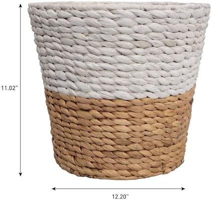 happimess Toby 3.1 Gal Water Hyacinth Wastebasket, White/Natural, Set of 2