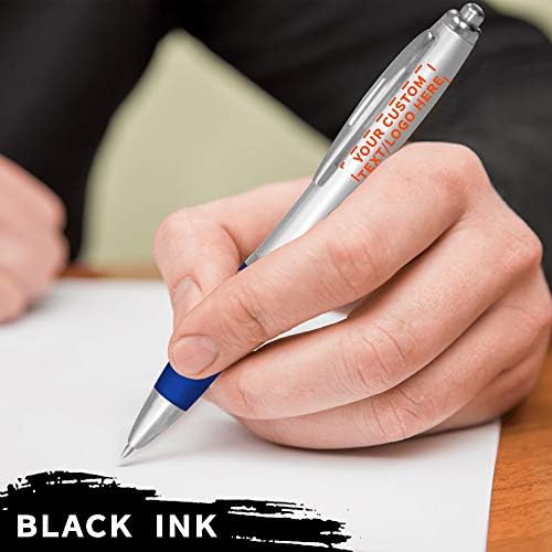 DISCOUNT PROMOS Custom Colored Grip Gel Pens Set of 100, Personalized Bulk Pack - Great for Office, School, Business, Tradeshows, Events - Blue