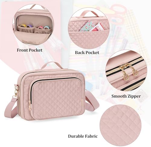 Teamoy Journal Supplies Storage Case, Portable Planner Bag, Pink Quilted