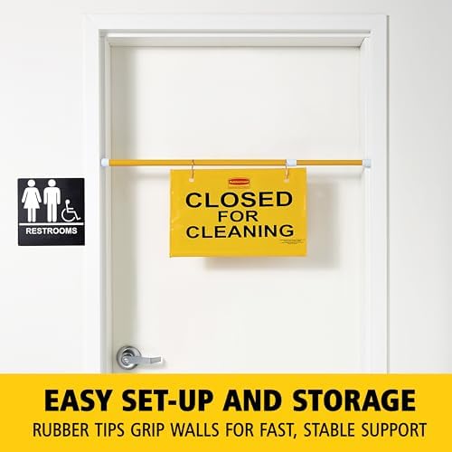 Rubbermaid Commercial Products Heavy Duty Extend-to-Fit, "Closed For Cleaning" Hanging Doorway Safety Sign for Office/Restroom/Restaurant/School/Hospital/Hotel/Motel, Yellow