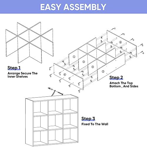 9 Cube Storage Shelf Organizer, Wood Bookshelf Organization Unit, Cube Shelves for Home Office Bedroom Living Room, White