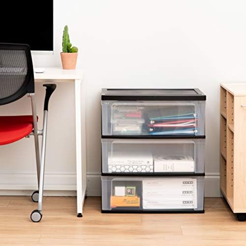 IRIS USA 3-Drawer Wide Storage Cart with Wheels, Organizer, Black