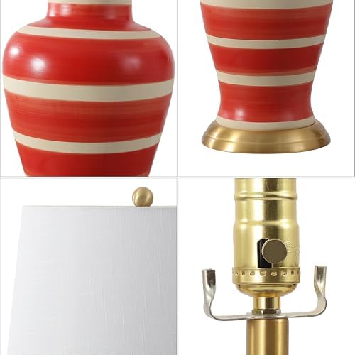 JONATHAN Y Julian Classic Ceramic Urn Metal LED Table Lamp 29", Red/Beige