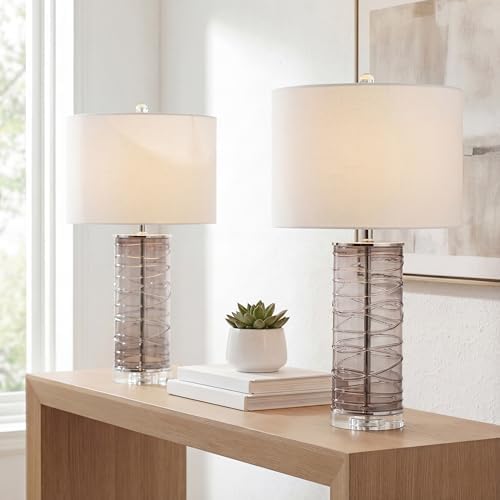 JONATHAN Y Cole 27.5" Fused Glass Table Lamp, Smoky Gray, Set of 2