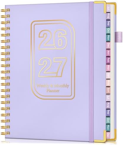 Academic Planner 2026-2027, 18 Months Weekly and Monthly Hardcover Planner, July 2026 - December 2027, 8.5" x 11" A4 Large Daily Calendar Planner Book with Tabs, Spiral College School Agenda Organizer for Student Teacher, Purple