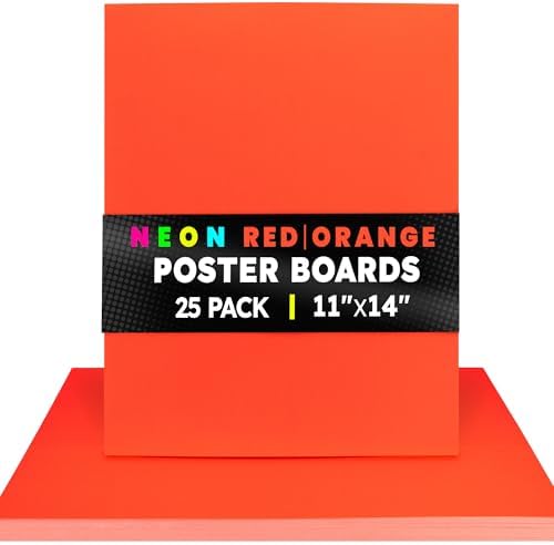 Hygloss Poster Board 11 x 14, 25 Pack Neon Red-Orange, Colored Posterboard