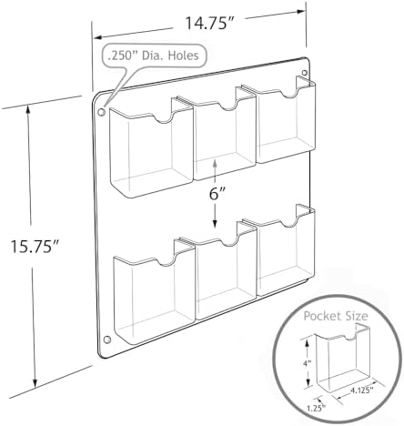 Azar Displays 252066 Six-Pocket Wall Mount Brochure Holder, 2-Piece Set