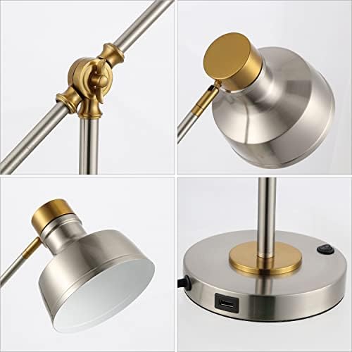 JONATHAN Y Allegra Metal Task Desk Lamp USB Port 18.5", Nickel/Brass Gold