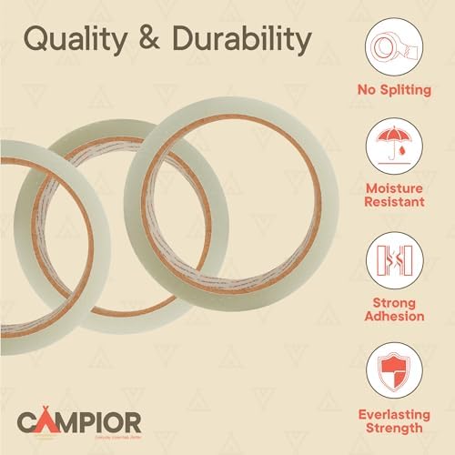 Clear Packing Tape Heavy Duty 6 Rolls, 1.7mil Thickness, Strong Adhesive for Shipping, Moving & Packaging, 1.88" Wide x 60 Yards Per Roll, Smooth Unroll, Clear Finish, Fits Standard Dispensers