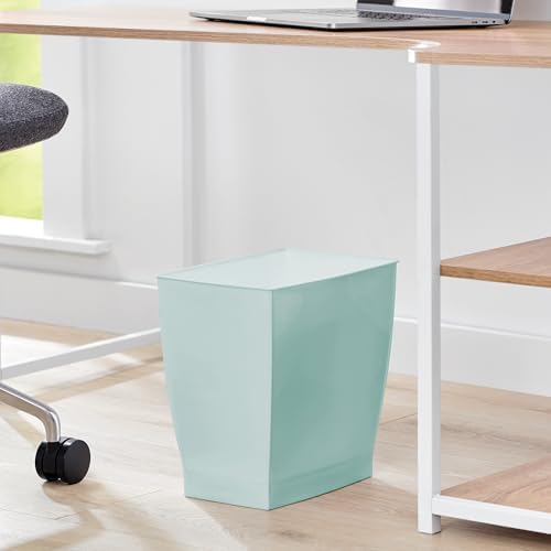 iDesign Small Plastic Bathroom Trash Can, Slim Rectangle Soft Aqua Blue