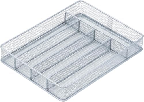 Honey-Can-Do KCH-02154 Steel Mesh 5-Compartment Cutlery Utensil Organizer, Silver (Pack of 6)