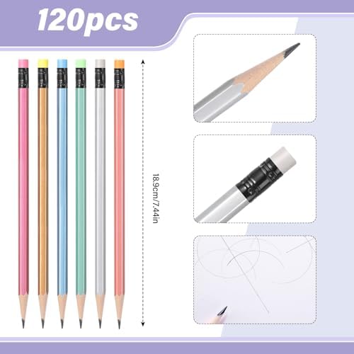 TecUnite 120 Pcs HB Pencils #2 Unsharpened Wood Cased Pencils with Eraser Hexagonal Pencil Cute Graphite No 2 Pen for Adults Gifts Exam School Office Sketching Learning (Multicolor)