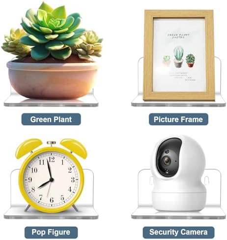 Acrylic Small Shelf,Mini Floating Wall Shelf,Wall Mounted Storage Shelf,for Pop Figures,Plant,Picture Photo Modern Wall for Office Bedroom Living Room,Clear