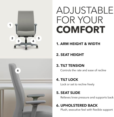 HON Ignition 2.0 Ergonomic Office Chair, Lumbar Support, Desk Chair, Fog