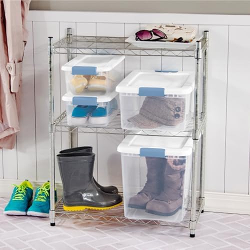 Sterilite 25 Quart Latching Box, Clear Plastic Storage, White, 6 Pack