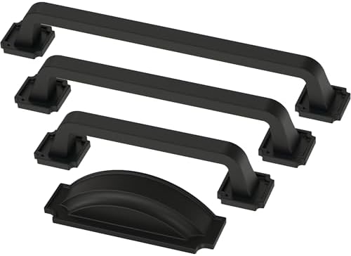 Franklin Brass 10 Pack Matte Black Cabinet Handles 3-3/4 inch (96mm) Kitchen Cabinet Handles and Drawer Pulls for Cupboards and Dressers |Notched Backplate