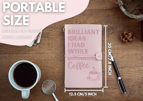 Coffee gifts Leather Journal Notebook with Pen, for Coffee Lovers, Men, Women on Birthday, Refillable Sketchbook, Travel Diary, Lined Planner, 7x5 Inches, Pink - Brilliant Ideas - Leather embossing