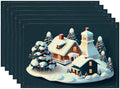 Batmerry Christmas Houses Linen Placemats Set of 6, Holiday Building Covered Snow Spruce Washable Table Mats for Kitchen Table Thickened Heat Insulation Dining Set Indoor Outdoor 12X18 in