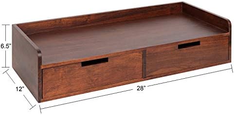 Kate and Laurel Kitt Modern Floating Shelf with Drawers, 28 x 12 x 6.5 inches, Dark Walnut Brown, Chic Floating Storage Console Table or Desk for Wall