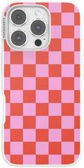 PopSockets iPhone 16 Pro Phone Case with MagSafe- to-Go Wrap | Magnetic, Wireless Charging, Camera & Drop Protection, Checkered, Red, Textured