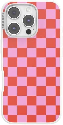 PopSockets iPhone 16 Pro Phone Case with MagSafe- to-Go Wrap | Magnetic, Wireless Charging, Camera & Drop Protection, Checkered, Red, Textured