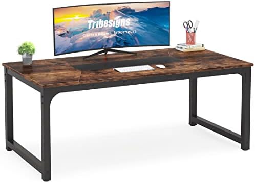 Tribesigns Modern Computer Desk, 70.8 x 35.4 inch Large Executive Office Desk Computer Table Study Writing Desk Workstation for Home Office,Rustic/Black