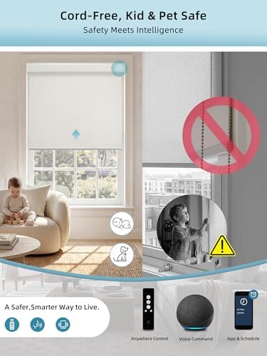 SmartWings Motorized Smart Roller Shades, 100% Blackout Vinyl Beige