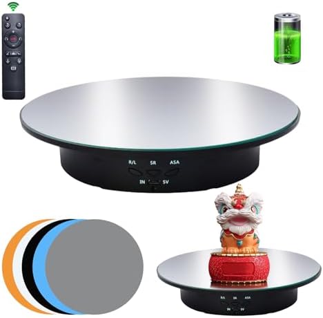JAYEGT Motorized Rotating Display Stand, 7.87inch /17.6lbs Load, 360 Degree Electric Rotating Turntable for Photography Products，Jewelry，with 5 Colors Backgrounds , Mirror Cover (Black/Remote Control)