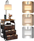 VEVOR Floor Lamp with Table, End Table with 3 Drawers and 3 Color Temperature Lighting, Modern Side Table Bedside Nightstand with USB & Type C & AC Charging Port for Living Room, Bedroom, Dorm