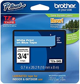 Brother Genuine P-Touch TZE-545 Tape, 3/4" (0.7") Standard Laminated P-Touch Tape, White on Blue, for Indoor or Outdoor Use, Water-Resistant, 26.2 ft (8 m), Single-Pack