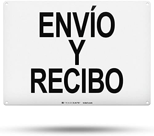 TRADESAFE Shipping and Receiving Sign - Envío y Recibo Spanish Sign, Quick Install Aluminum Safety Sign, Light Reflective, UV-Resistant, Waterproof, 14” X 10” Shipping Receiving Signs in Spanish