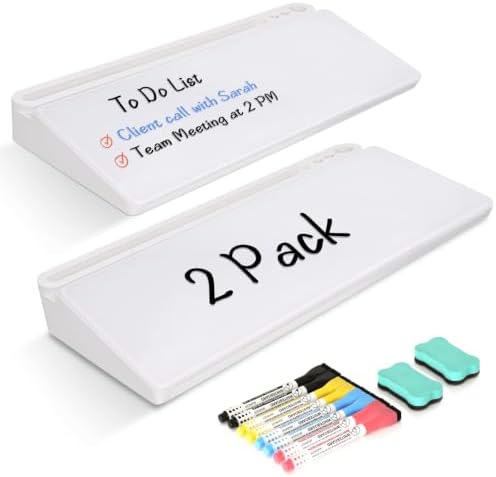 2 Pack Desktop Glass Whiteboard with Storage, Desk Dry Erase White Board