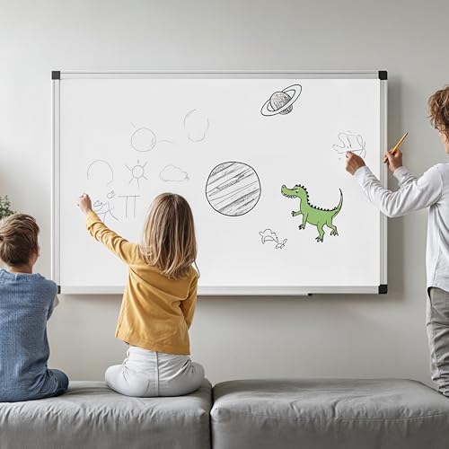 Simple Deluxe Magnetic Dry Erase Board 36" x 24" Whiteboard, 1 Dry Eraser & 2 Multicolor Markers & 4 Magnetic Pins, Silver Reinforced Aluminum Frame for Home, School, Office