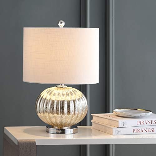 JONATHAN Y Judith Table Lamp Ribbed Glass 21", Mercury Silver/White