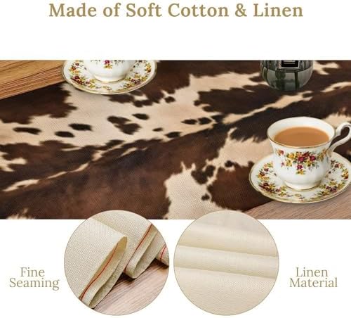 Cow Print Table Runner, Brown Cowhide Western Style Runner Country Farmhouse Cottage Patten Decoration for Home Kitchen Dining,13x36 Inch