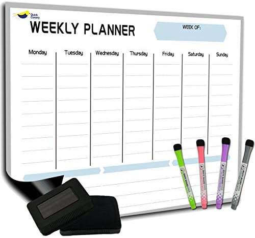 Large Magnetic Weekly Planner for Fridge, Dry Erase Whiteboard Magnet | 17x12" Stain-Resistant Surface, Strong Full-Back Magnet, 7-Day Weekly Planner for Meals & Chores, 4 Markers & Eraser