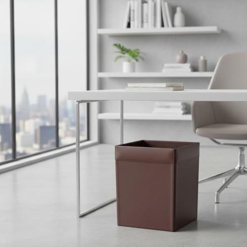 Dacasso 14 Quart Chocolate Brown Leather Square Waste Basket - Luxury Executive Decor and Office Essential