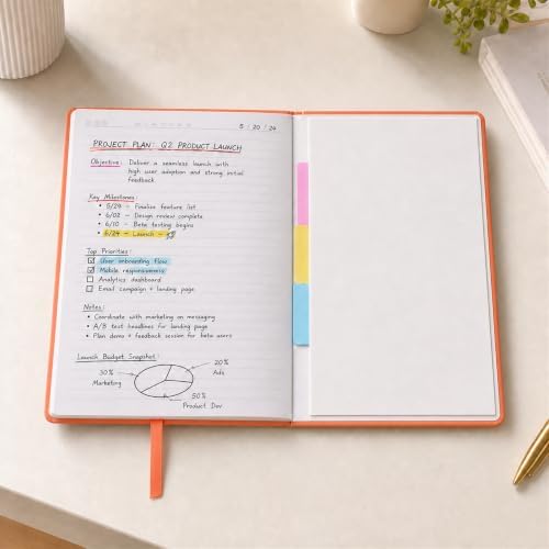 SUIN A5 Hardcover Lined Journal Notebook, 200 Pages, Orange, 1 Pack