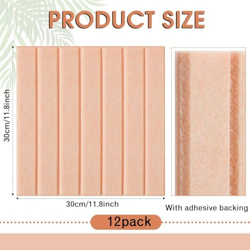 Honoson 12 Pack Felt Bulletin Board Self Adhesive Wall Tiles, Peach