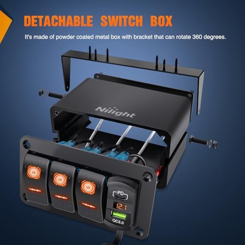 Nilight 3 Gang Rocker Switch Box 12V SPST ON Off Orange LED Waterproof