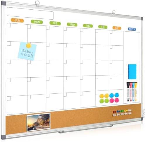 Calendar Whiteboard for Wall, 36" x 24" Dry Erase Monthly White Board
