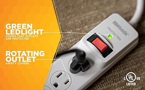 Southwire Woods Surge Protector Power Strip - 900J Overload Protection - 3 Foot Cord - UL Listed Surge Protector - Built-In Circuit Breaker - White - 6 Outlets